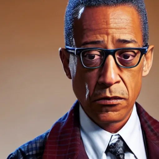 Image similar to Gus Fring looking into the camera and adjusting his tie, photo