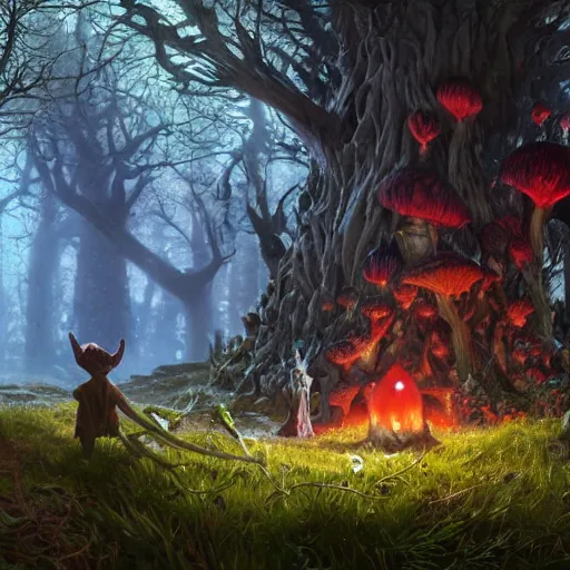 Prompt: highly detailed portrait of donald trump as a goblin in a magical mushroom forest, in skyrim, stephen bliss, unreal engine, fantasy art by greg rutkowski, loish, rhads, ferdinand knab, makoto shinkai and lois van baarle, ilya kuvshinov, rossdraws, tom bagshaw, global illumination, radiant light, detailed and intricate environment