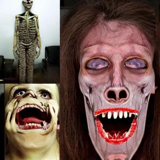 Image similar to horrifying, killer, creepy, dead, monster, tall, skinny, open mouth