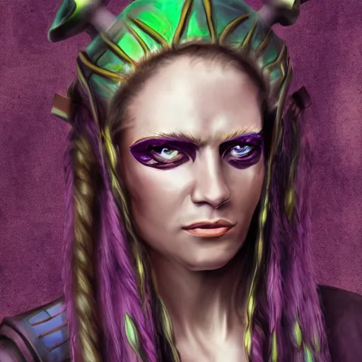 Image similar to a portrait photo of a fantasy mythical futuristic sci - fi pirate, purple themed