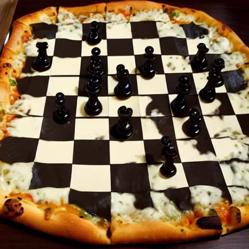 Prompt: chess inspired pizza