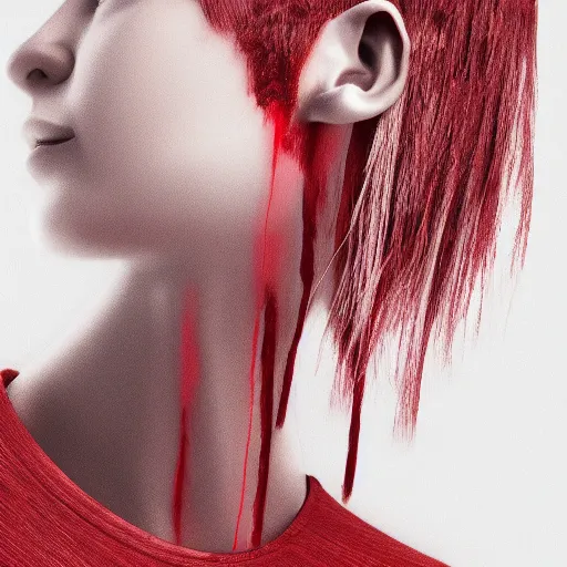 Image similar to fancy haircut, detailed, photograph, award wining, red and white, trending on artstation, 4 k, neon highlights