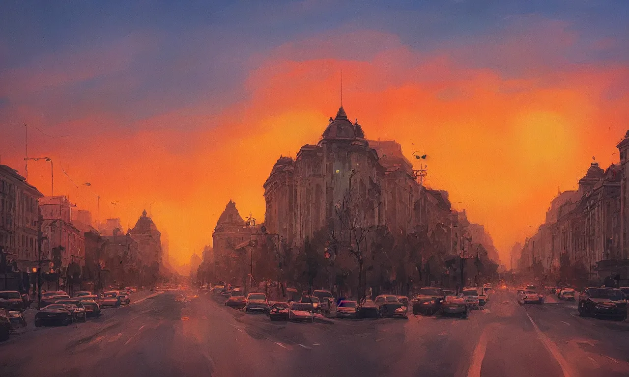 Image similar to bucharest streets sunset by Anato Finnstark