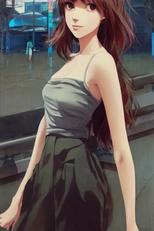 Prompt: a girl in the mall, full body shot, intriguing outfit, fine - face, realistic shaded perfect body, fine details. night setting. very anime style. realistic shaded lighting poster by ilya kuvshinov katsuhiro, magali villeneuve, artgerm, jeremy lipkin and michael garmash, rob rey and kentaro miura style, trending on art station