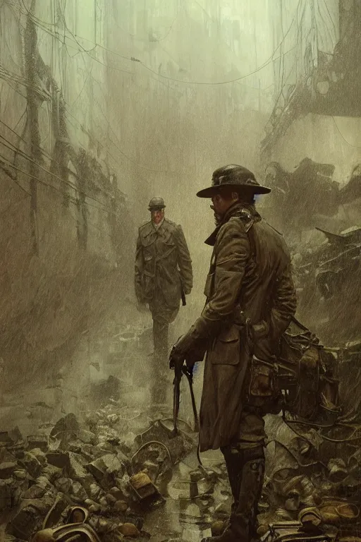 Prompt: , h p lovecraft at the trenches of somme hyperrealistic portrait, rainy weather, bladerunner street, art of elysium by jeremy mann and alphonse mucha and greg rutkowski, fantasy art, photo realistic, dynamic lighting, artstation, poster, volumetric lighting, very detailed face, 4 k, award winning