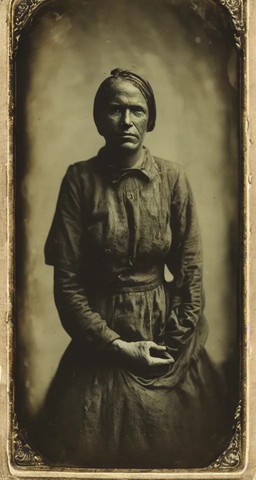 Image similar to a wet plate photograph, a portrait of a maidservant