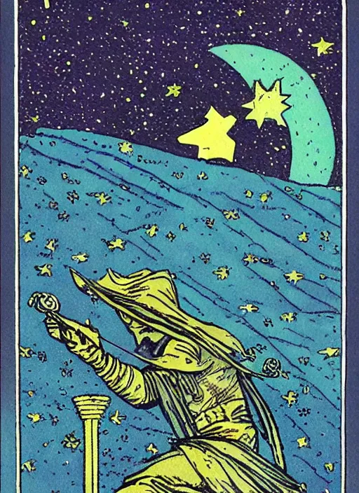 Image similar to the stars, tarot card by moebius