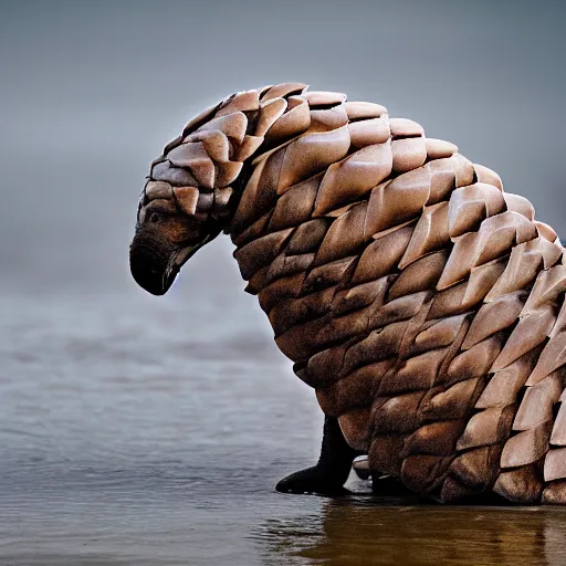 Prompt: a Walrus with the armor of a pangolin, national geographic photograph