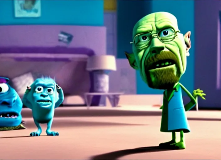 Image similar to film still of walter white as a monster in monsters, inc movie 2 0 0 1, 8 k, cinematic rule of thirds