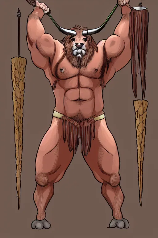 Prompt: portrait of a muscular bull man barbarian, fursona, furry art