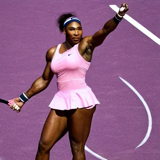 Prompt: Serena Williams as the Nike Goddess of Victory in pink clouds