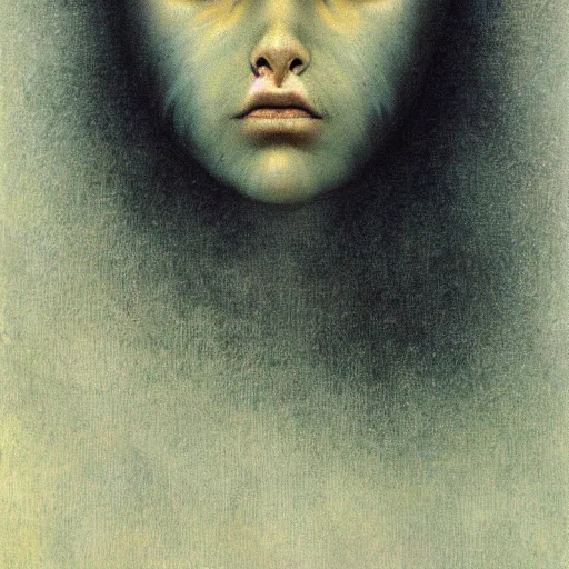 Prompt: portrait painting of wolf girl by Beksinski