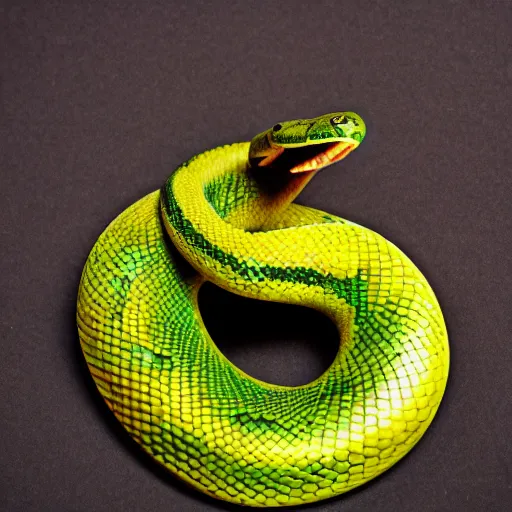 Image similar to award winning studio photography of a snake. weird fruit, studio lighting, solid background