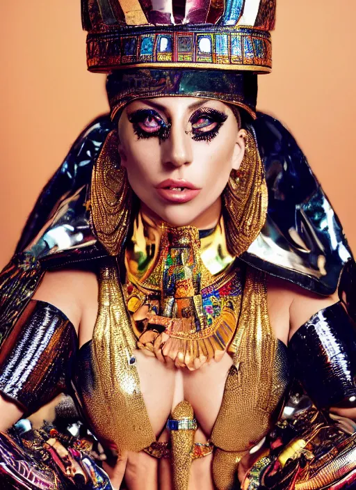 Image similar to lady gaga in an egyptian themed photoshoot, nick knight, annie leibovitz, posing, style, vogue magazine, highly realistic. high resolution. highly detailed. dramatic. 8 k. 4 k.