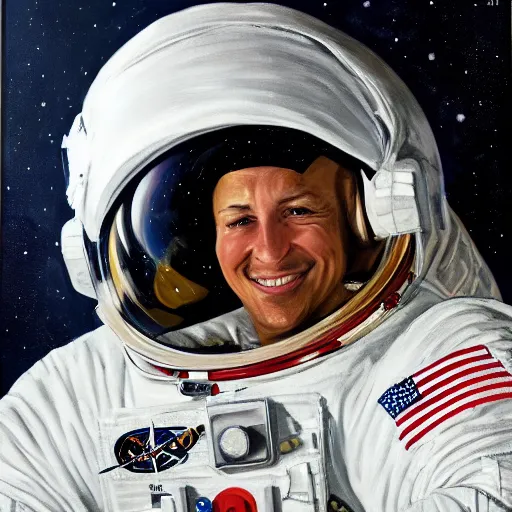 Prompt: astronaut illustration official portrait, oil on canvas by anton otto fischer, trending on artstation