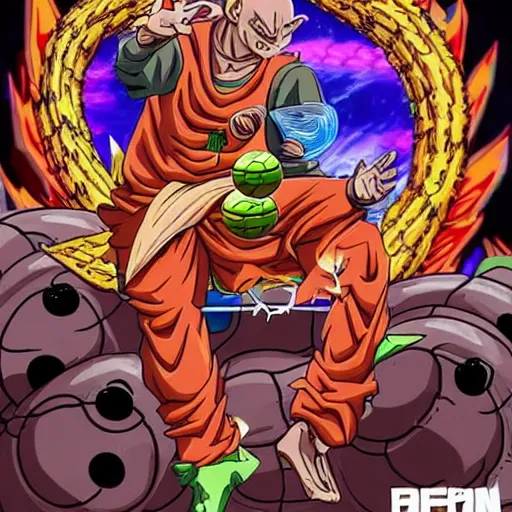 Image similar to drip trap goku summoning shenron but the dragon balls are basketballs