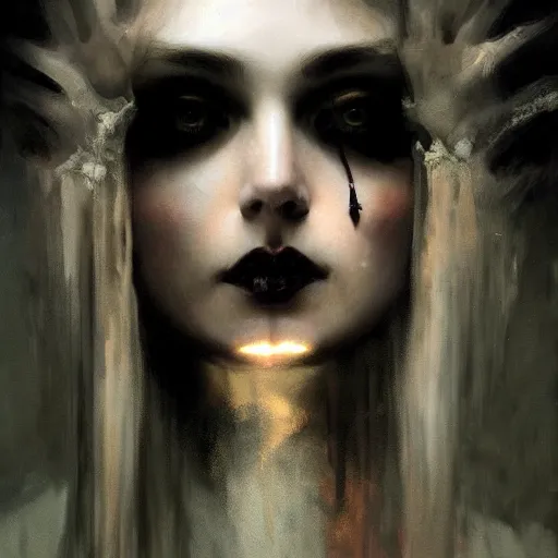 Prompt: dark goth queen, dark fantasy, backlit, hyperrealistic portrait, art of elysium by jeremy mann and alphonse mucha, fantasy art, photo realistic, dynamic lighting, artstation, full figure poster, volumetric lighting, very detailed face, 4 k, award winning