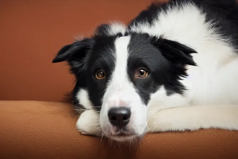 Prompt: border collie watching tv