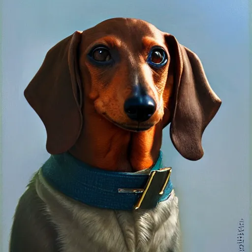 Image similar to dachshund as humpty dumpty | highly detailed | very intricate | elaborate outfit | symmetrical | cinematic lighting | award - winning | closeup portrait | painted by donato giancola and mandy jurgens and charlie bowater | featured on artstation