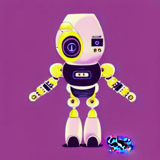 Prompt: Digital illustration of a cute robot character, Uliana Babenko, Ana Varela, procreate, drawing, ink, Trend on Behance Illustration, Childrens Art in Artstation