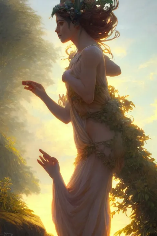 Image similar to goddess of the summer twilight, highly detailed, digital painting, artstation, concept art, smooth, sharp focus, illustration, unreal engine 5, 8 k, art by artgerm and greg rutkowski and edgar maxence