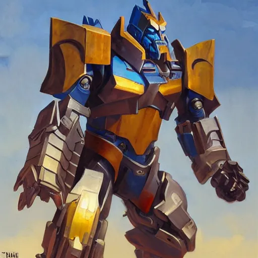 Prompt: greg manchess portrait painting of armored optimus prime as overwatch character, medium shot, asymmetrical, profile picture, organic painting, sunny day, matte painting, bold shapes, hard edges, street art, trending on artstation, by huang guangjian and gil elvgren and sachin teng