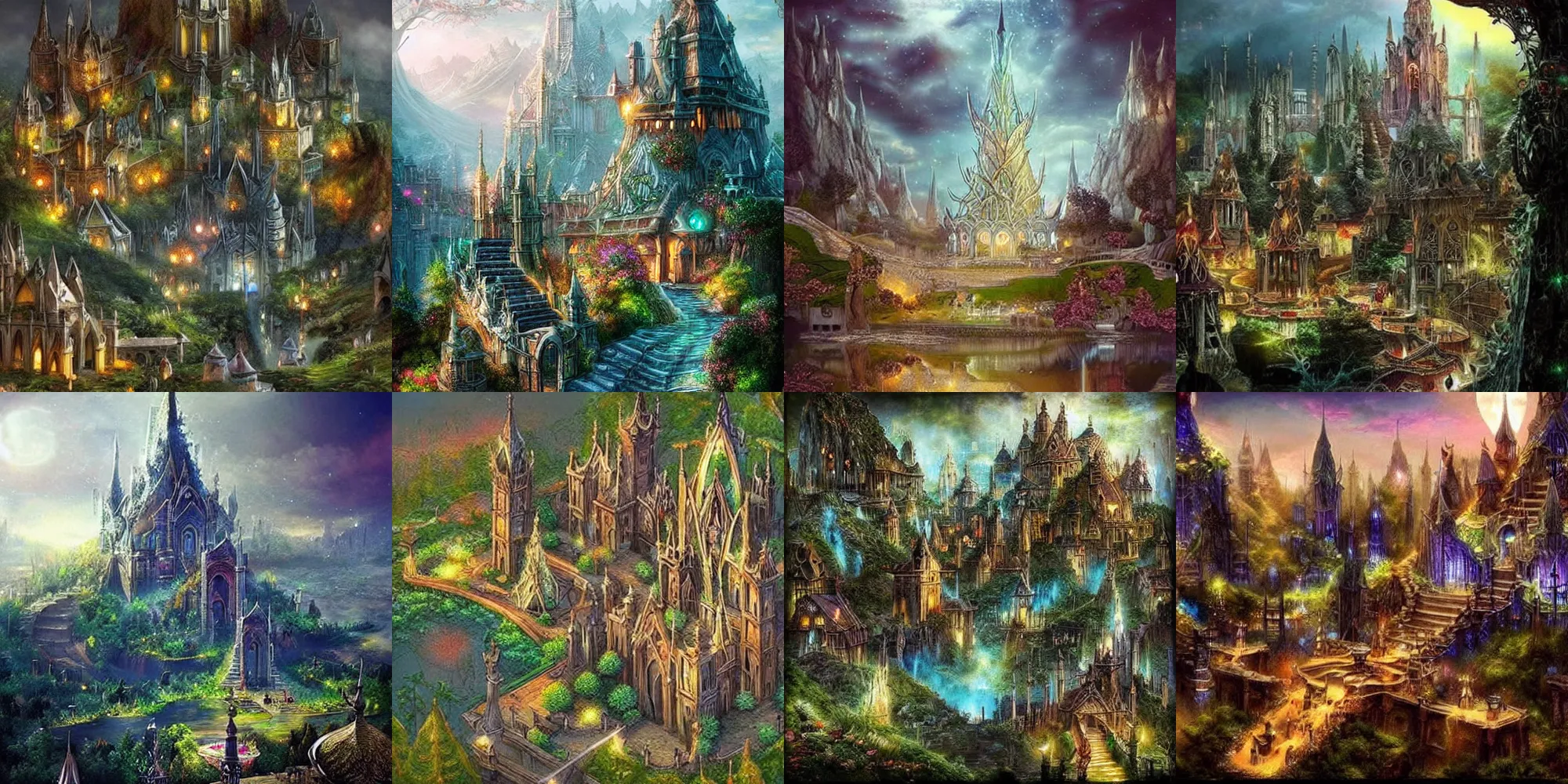 Prompt: This elven city is beautiful. I feel happy when I look at this. It's like a fantasy. I feel like I'm there.