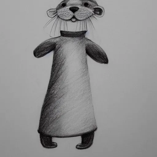 Image similar to an otter in a dress, pencil drawing