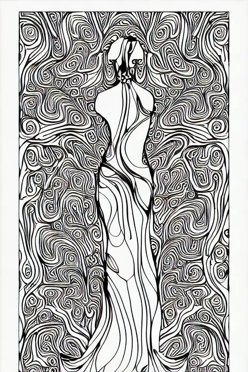 Image similar to abstract women statue ornate luxury fractal color ink drawing line art colouring page, vector, margins, fine lines, centered