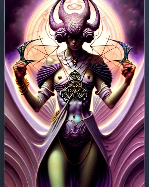 Image similar to justice tarot card, fantasy character portrait made of fractals, ultra realistic, wide angle, intricate details, the fifth element artifacts, highly detailed by peter mohrbacher, hajime sorayama, wayne barlowe, boris vallejo, aaron horkey, gaston bussiere, craig mullins