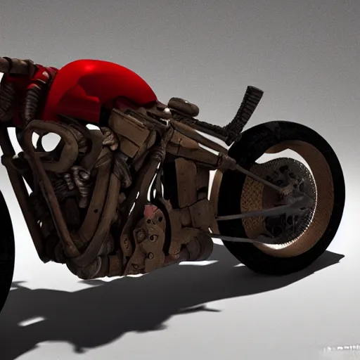 Image similar to akira motorcycle, steampunk, 3 d model, 3 d sculpture, 3 d cg, digital art, soft light