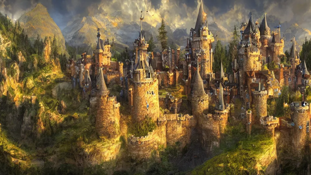 Image similar to fantasy castle, fantasy artwork, very very very beautiful scenery, hd, hdr, ue5, ue6, unreal engine 5, cinematic 4k wallpaper, 8k, ultra detailed, high resolution, artstation, award winning