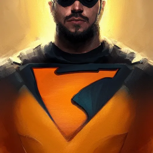 Prompt: portrait of a superhero by greg rutkowski, he looks like joseph quinn, he is wearing a black, orange and yellow kevlar gear, highly detailed portrait, digital painting, artstation, concept art, smooth, sharp foccus ilustration, artstation hq