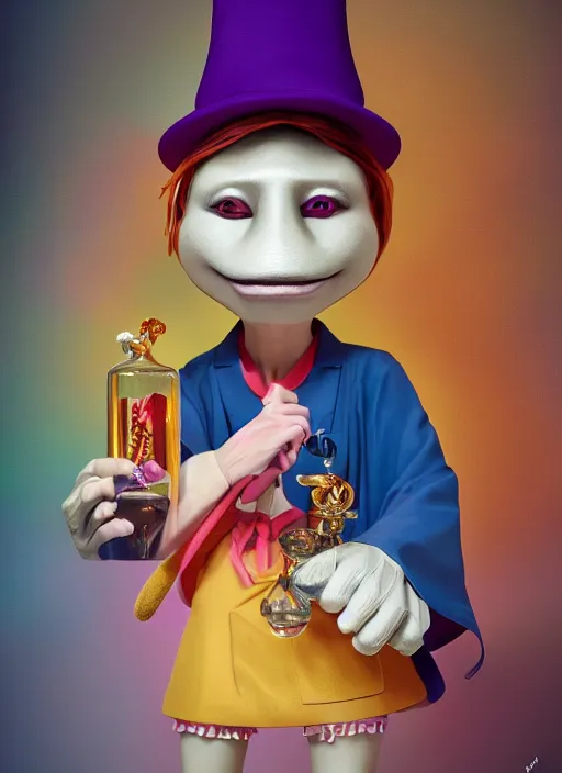 Image similar to an anthropomorphic beautiful female scientist portrait blowing a bong wearing colourful robe, fine art, wizard hat, award winning, intricate, elegant, sharp focus, octane render, hyperrealistic, wizard hat cinematic lighting, highly detailed, digital painting, 8 k concept art, art by jamie hewlett and z. w. gu, masterpiece, trending on artstation, 8 k