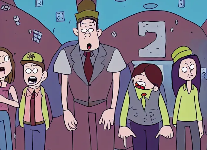 Image similar to still from animated horror movie, animated movie shot, in style of gravity falls