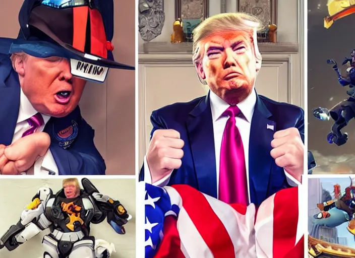 Image similar to donald trump as overwatch character instagram photo shoot