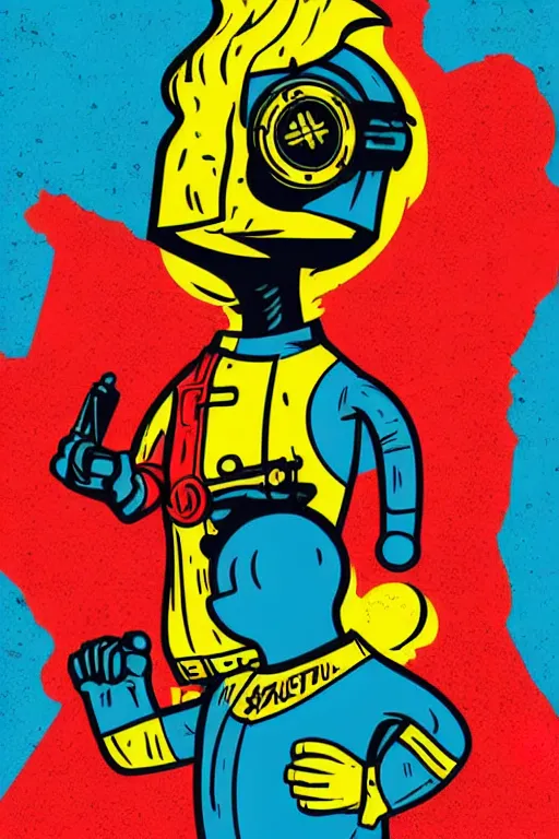 Image similar to fallout 7 6 retro futurist illustration art by butcher billy, sticker, colorful, illustration, highly detailed, simple, smooth and clean vector curves, no jagged lines, vector art, smooth andy warhol style