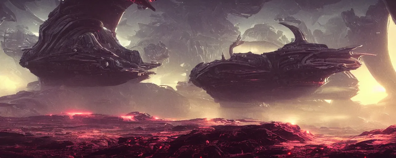 Prompt: ” mysterious and intimidating alien landscape, [ dangerous, cinematic, detailed, epic, widescreen, opening, establishing, mattepainting, photorealistic, realistic textures, octane render, art by slop and paul lehr ] ”