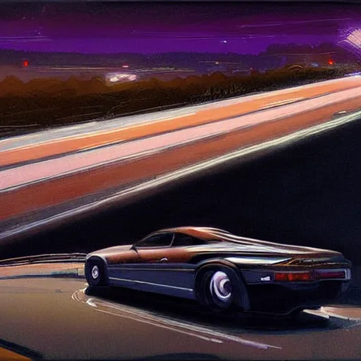 Image similar to a beautiful artwork of a car on a highway at night, by Jerome Opeña, featured on artstation