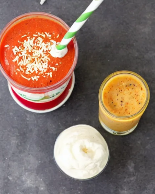 Image similar to a pasta sauce milkshake, cookbook photo