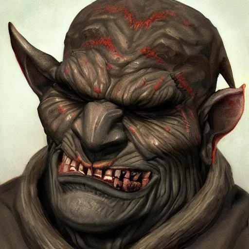 Prompt: detailed portrait painting of a orc gentleman