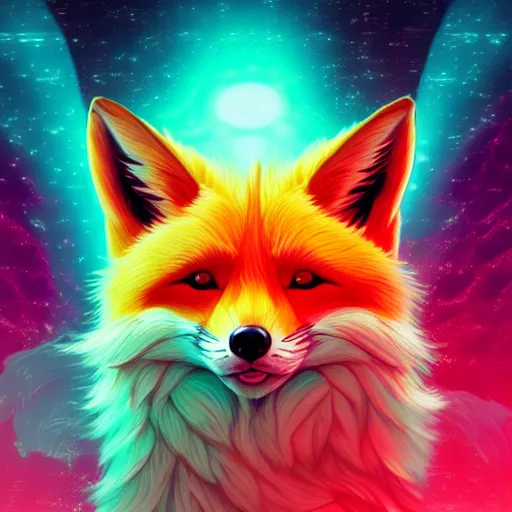 Prompt: digital fox, retrowave palette, highly detailed, retro subspace, anatomically correct vulpine, synth feel, fluffy face, ear floof, flowing fur, super realism, accurate animal imagery, 4 k digital art