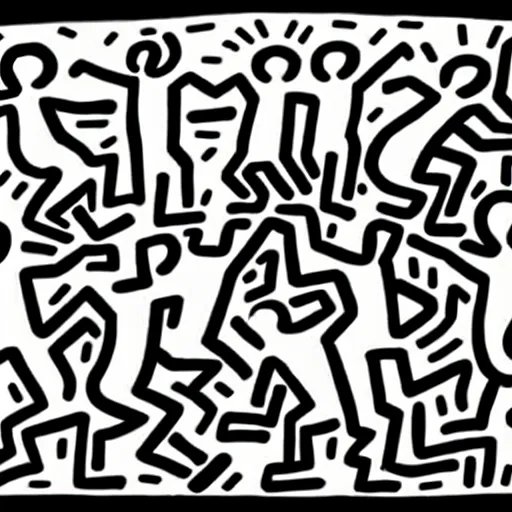 Prompt: a picture drawn by keith haring of people fighting