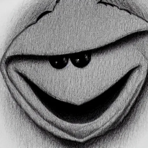 Image similar to pencil sketch of a sad kermit the frog face