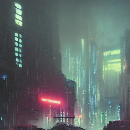 Image similar to cyberpunk cityscape, neon lights and heavy fog, flying cars, dark atmosphere, beksinski, jeremy mann, 1 9 7 0 s star wars style, detailed