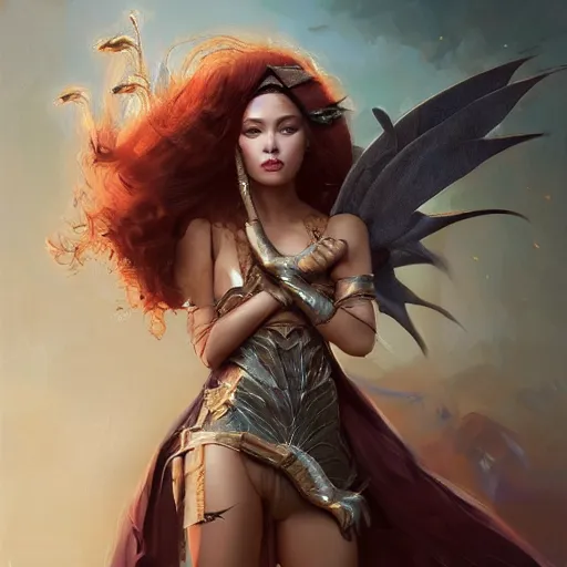 Image similar to A masterpiece portrait of a copper princess menacing girl with amazing egypt wig with bat wings. trending on artstation, digital art, by Stanley Artgerm Lau, WLOP, Rossdraws, James Jean, Andrei Riabovitchev, Marc Simonetti, Yoshitaka Amano