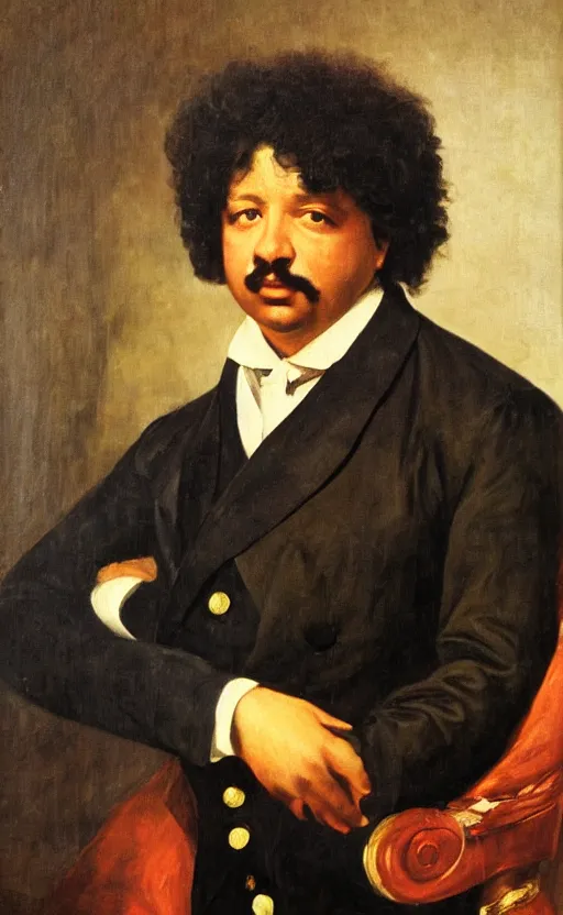 Image similar to Portrait of Alexandre Dumas, oil on canvas, highly detailed, by Delacroix, 8k