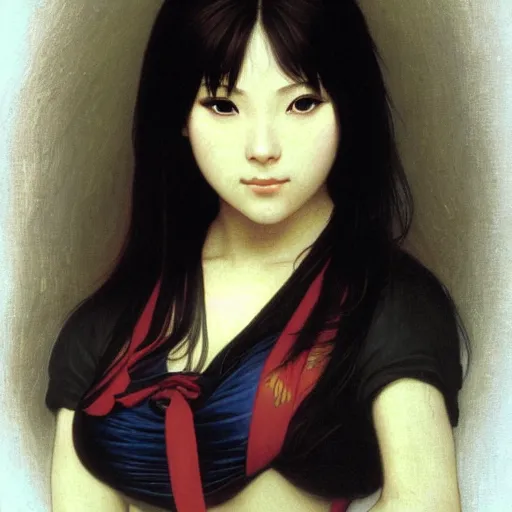 Prompt: Portrait of Hitomi from acclaimed video game series Dead or Alive, drawn by William Adolphe Bouguereau
