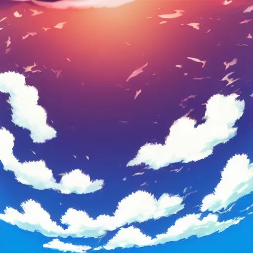 Image similar to anime clouds, circular, fisheye perspective, highly detailed