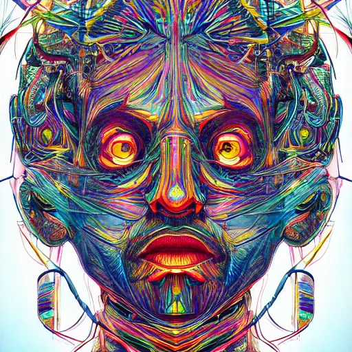 Image similar to the head of a beautiful handsome rainbow man, an ultrafine detailed illustration by james jean, final fantasy, intricate linework, bright colors, behance contest winner, vanitas, angular, altermodern, unreal engine 5 highly rendered, global illumination, radiant light, detailed and intricate environment